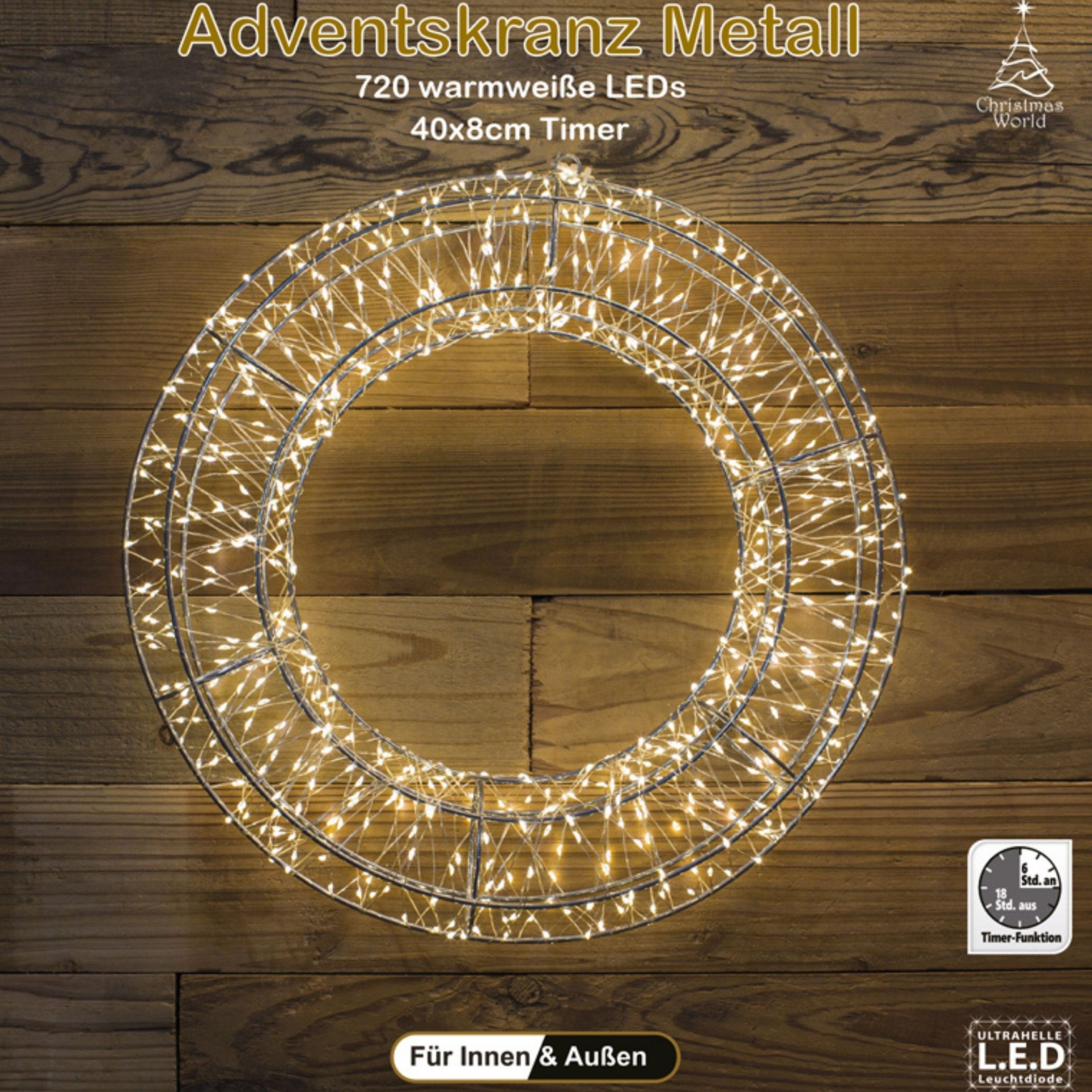 LED Adventskranz Metall 40 x 8 cm mit Timer