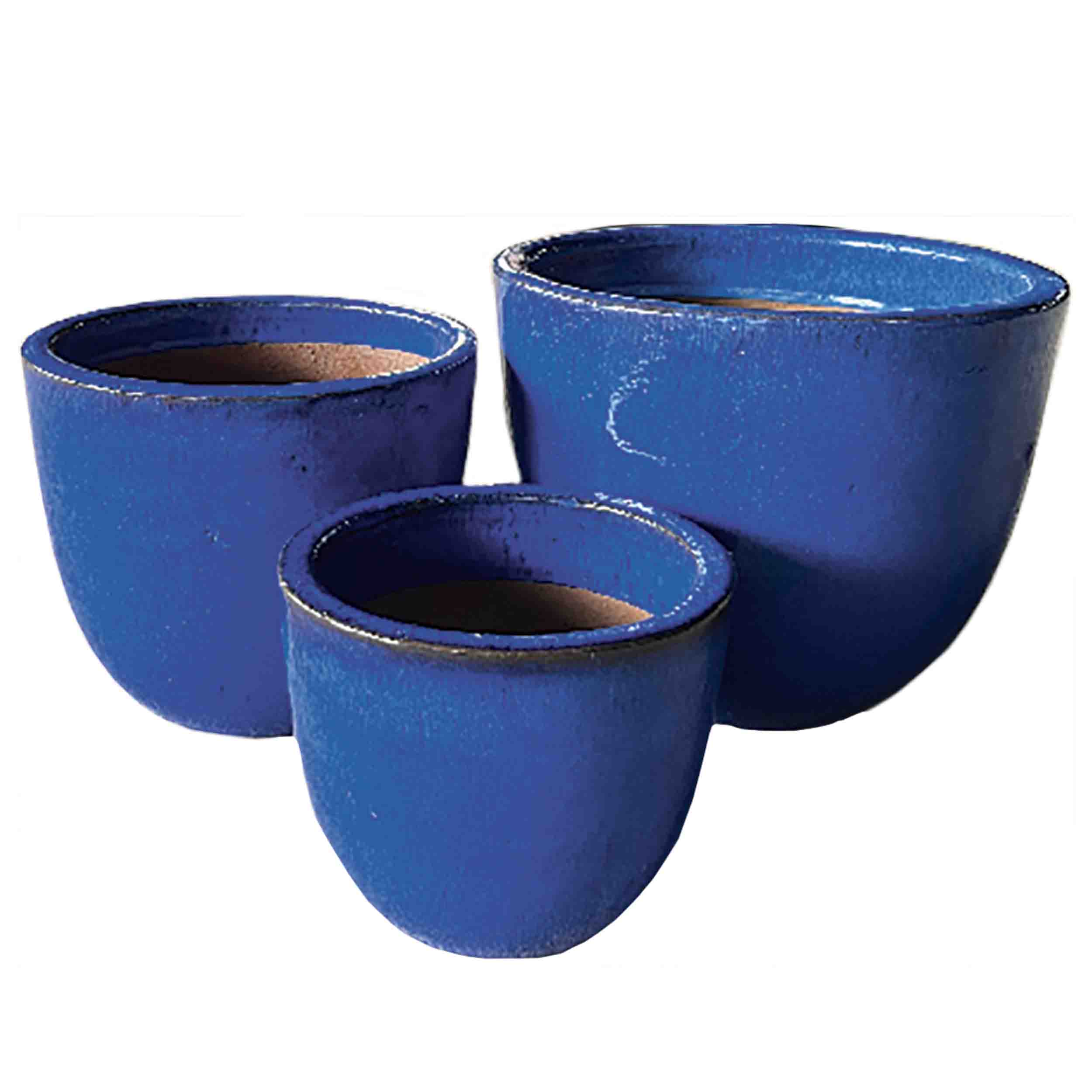 Keramiktopf glasiert Egg D38 x H33 cm blau