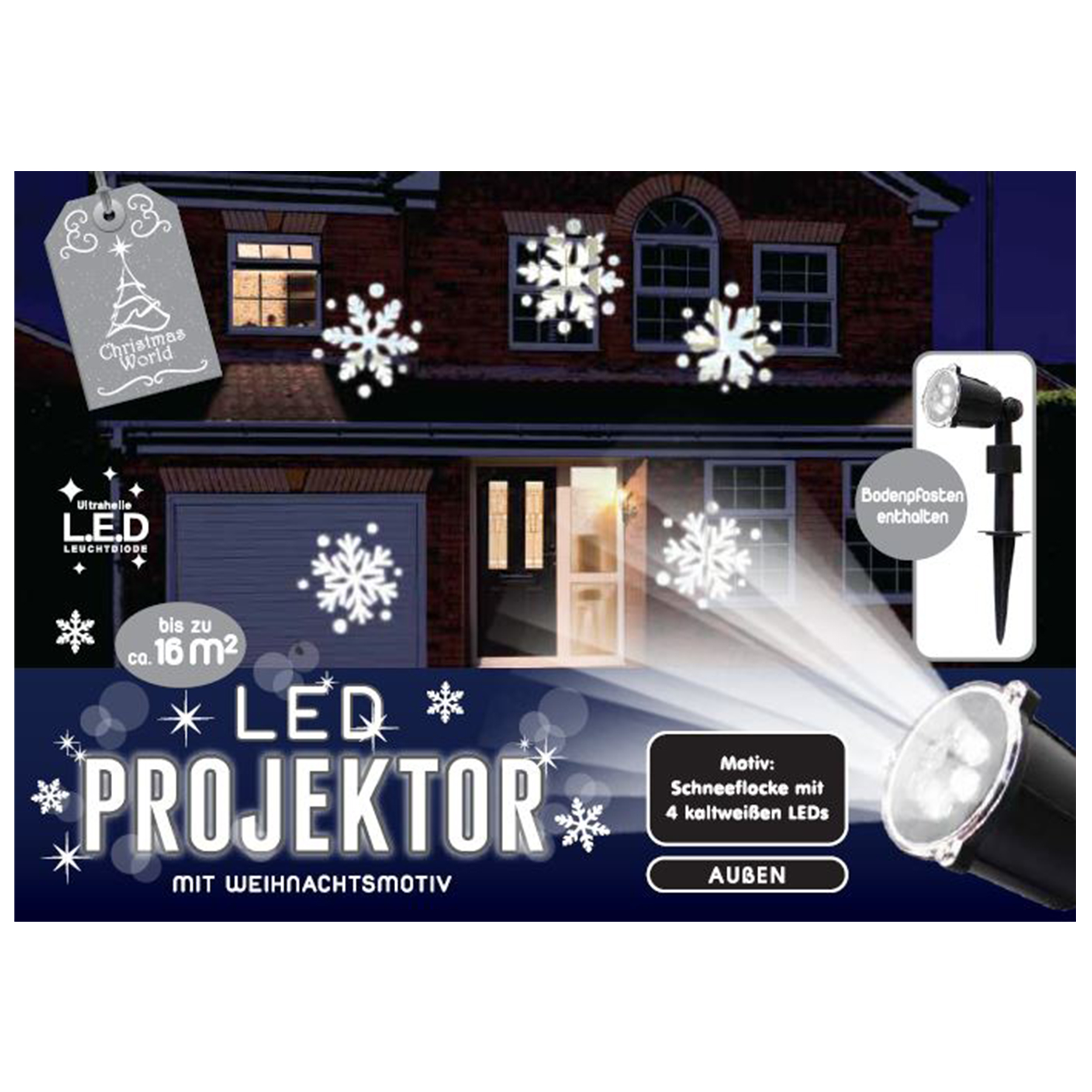 LED Projektor mit Weihnachtsmotiv Schneeflocke kaltweiß