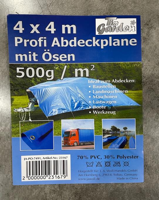 Profi Abdeckplane mit Ösen 500g/m² 4 x 4 m blau