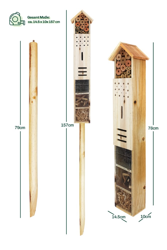 Insektenhotel aus Holz 14,5 x 10 x 157 cm