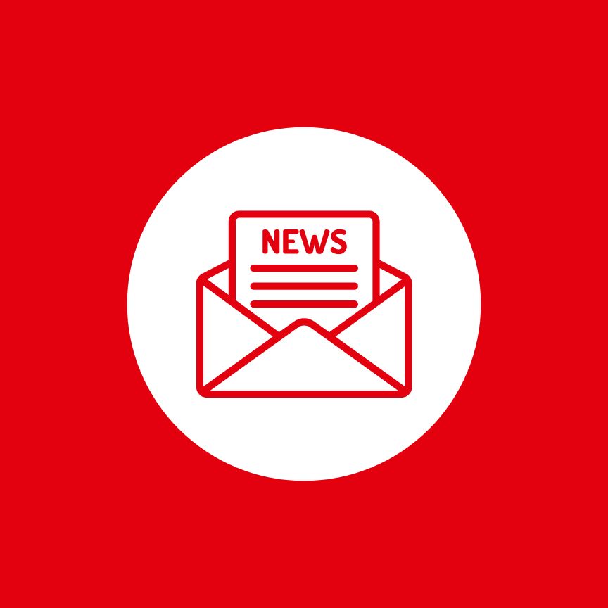 Das Jawoll Newsletter Icon in weiß und rot