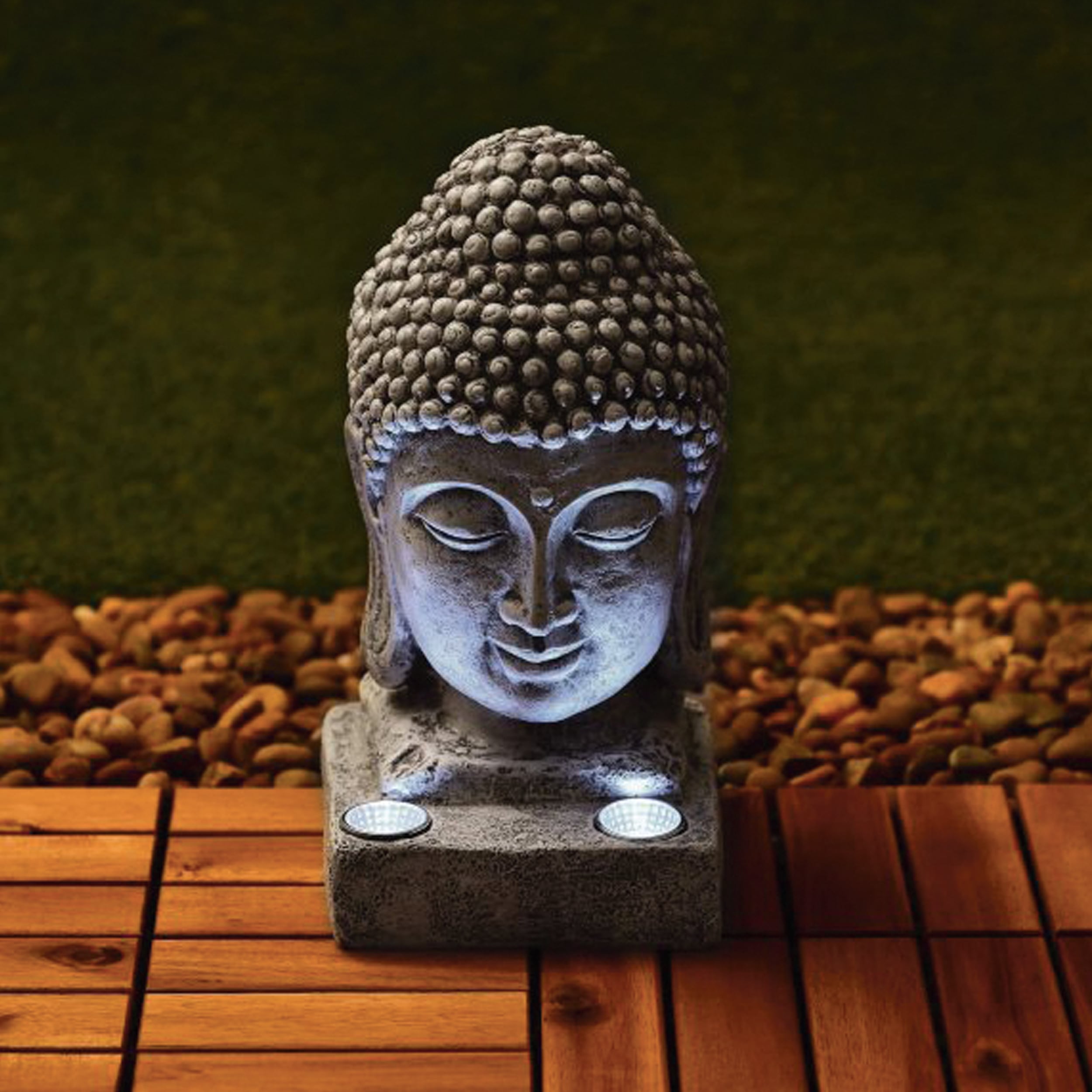 Solar Buddha Kopf mit 2 LED 16 x 15 x 30 cm