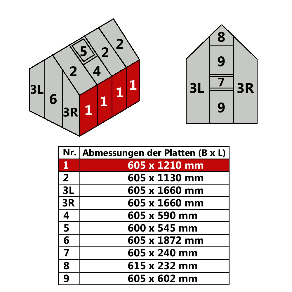 Hohlkammerstegplatte 60,5 x 121 cm